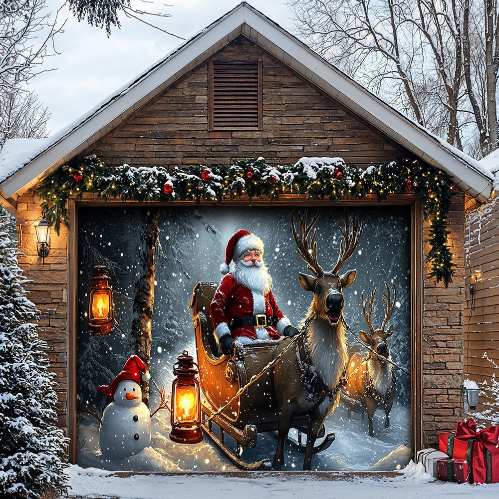 Lorva Christmas Garage Door Banner Decoration Santa and Friends Winter Ride