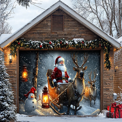 Lorva Christmas Garage Door Banner Decoration Santa and Friends Winter Ride