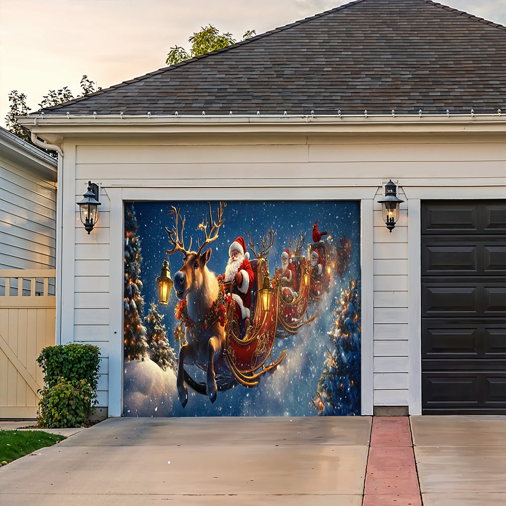 Lorva Christmas Garage Door Banner Decoration Santa’s Christmas Reindeer Team