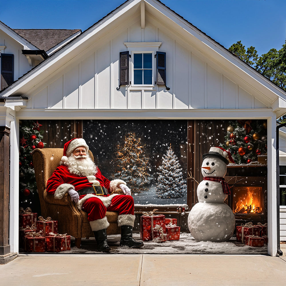 Lorva Christmas Garage Door Banner Decoration Santa’s Cozy Living Room