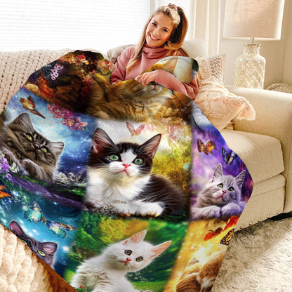 Lorva Fleece Blanket Whimsical Floral Cats