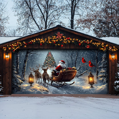 Lorva Christmas Garage Door Banner Decoration Christmas Night In The Forest