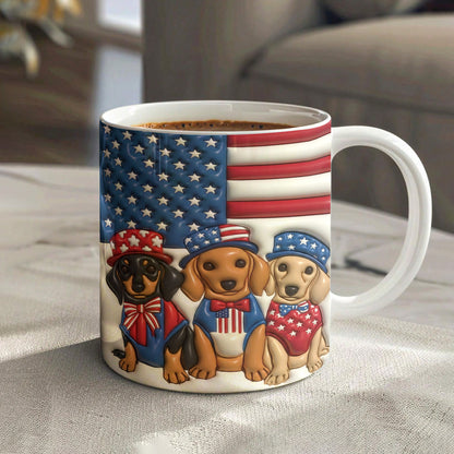 Lorva Flat Print Mug Cute Dachshunds With American Flag