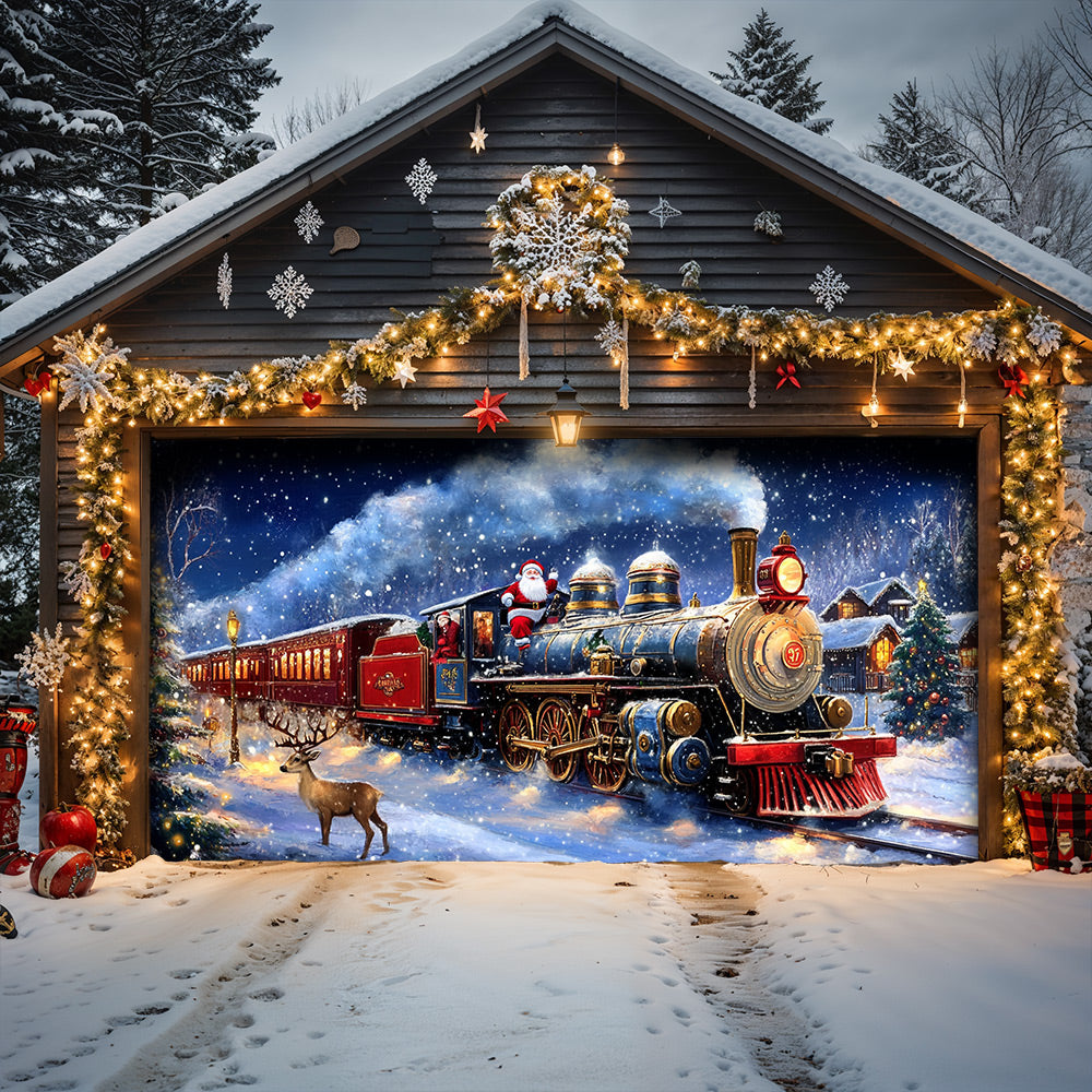 Lorva Christmas Garage Door Banner Decoration Santa’s Magical Christmas Train