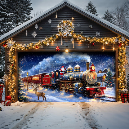 Lorva Christmas Garage Door Banner Decoration Santa’s Magical Christmas Train