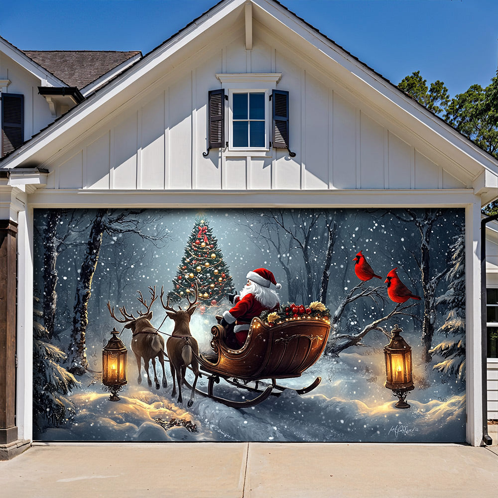 Lorva Christmas Garage Door Banner Decoration Christmas Night In The Forest