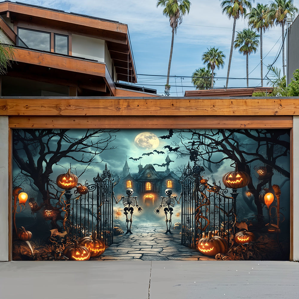 Lorva Halloween Garage Door Banner Decoration Moonlit Haunted Mansion