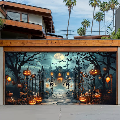 Lorva Halloween Garage Door Banner Decoration Moonlit Haunted Mansion