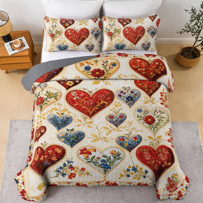 Lorva Valentine All Season Quilt 3-Piece Set Gorgeous Floral Heart