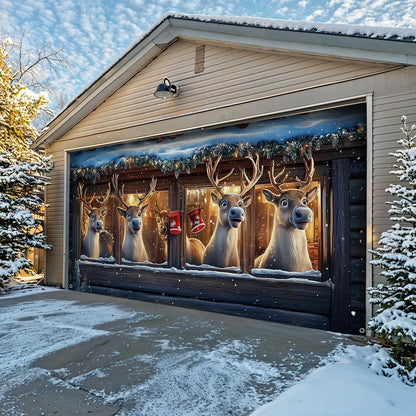 Lorva Christmas Garage Door Banner Decoration Reindeer's Playful