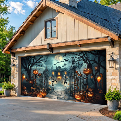Lorva Halloween Garage Door Banner Decoration Moonlit Haunted Mansion