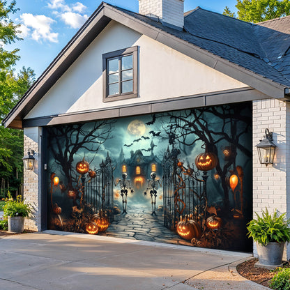 Lorva Halloween Garage Door Banner Decoration Moonlit Haunted Mansion