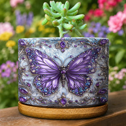 Lorva Ceramic Plant Pot Gentle Purple Butterfly