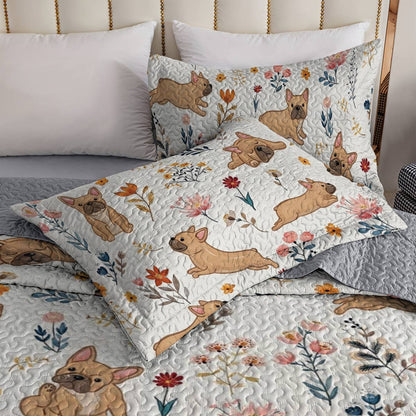 Lorva French Bulldog All Season Quilt 3-Piece Set Happy Field Flowers