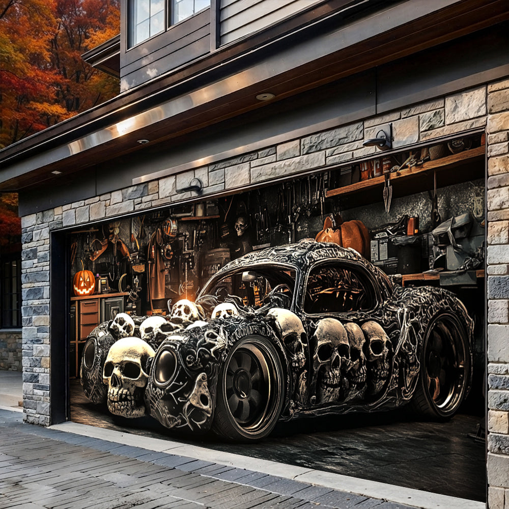 Lorva Halloween Garage Door Banner Decoration Halloween Skull Car