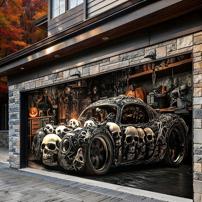Lorva Halloween Garage Door Banner Decoration Halloween Skull Car