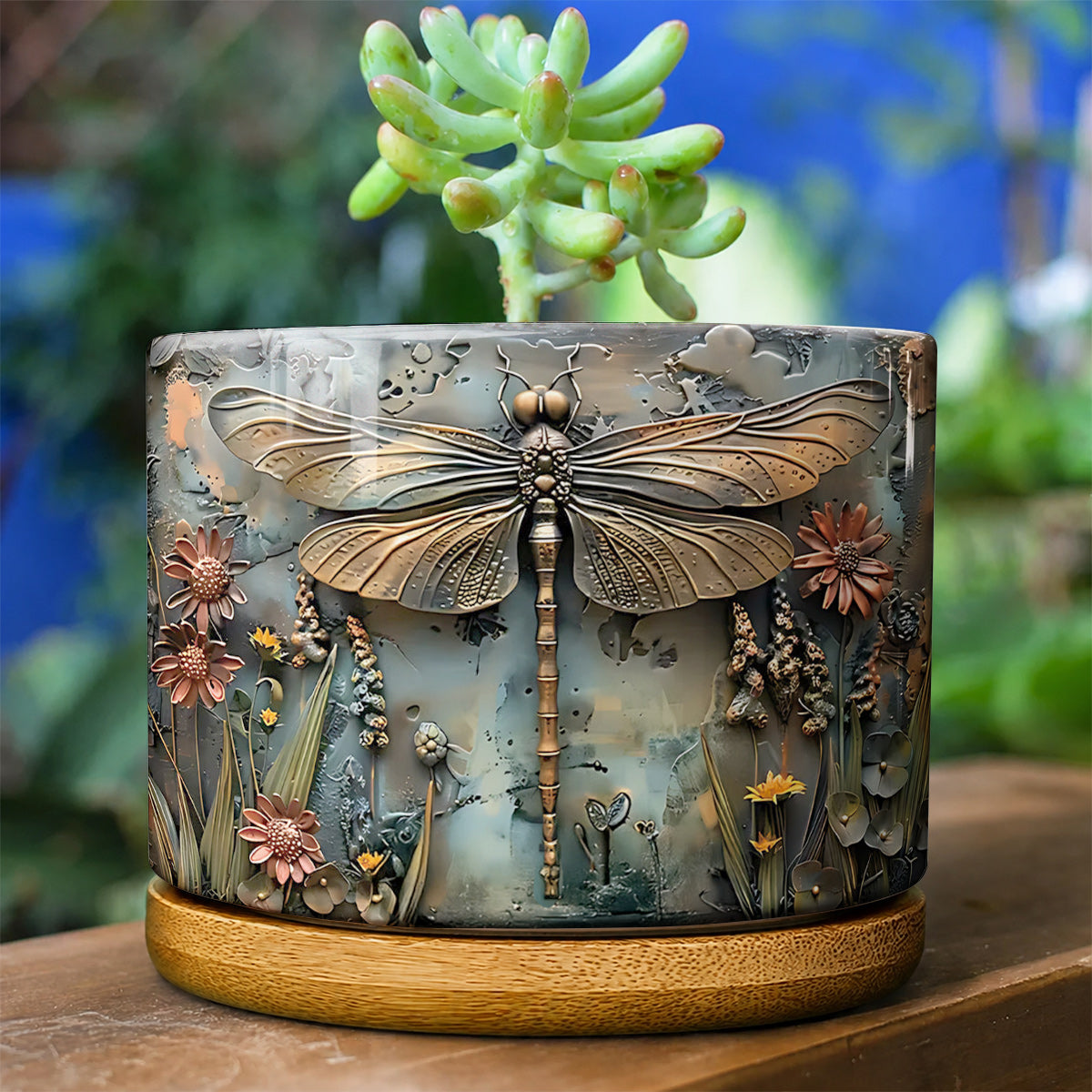 Lorva Ceramic Plant Pot Beautiful Garden Dragonfly
