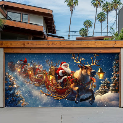 Lorva Christmas Garage Door Banner Decoration Santa’s Christmas Reindeer Team
