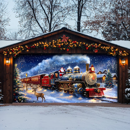 Lorva Christmas Garage Door Banner Decoration Santa’s Magical Christmas Train
