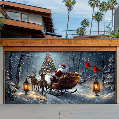 Lorva Christmas Garage Door Banner Decoration Christmas Night In The Forest