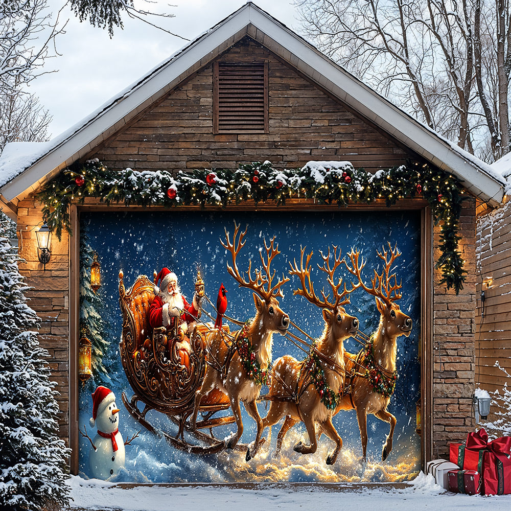 Lorva Christmas Garage Door Banner Decoration Santa’s Snowy Sleigh Adventure