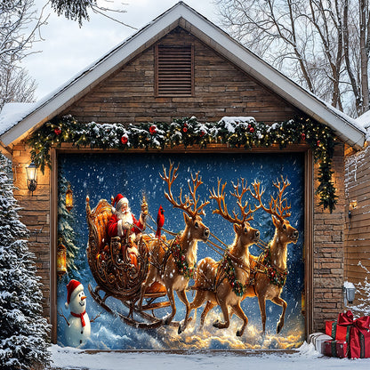 Lorva Christmas Garage Door Banner Decoration Santa’s Snowy Sleigh Adventure