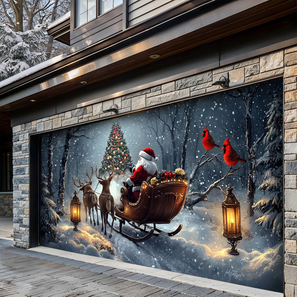 Lorva Christmas Garage Door Banner Decoration Christmas Night In The Forest