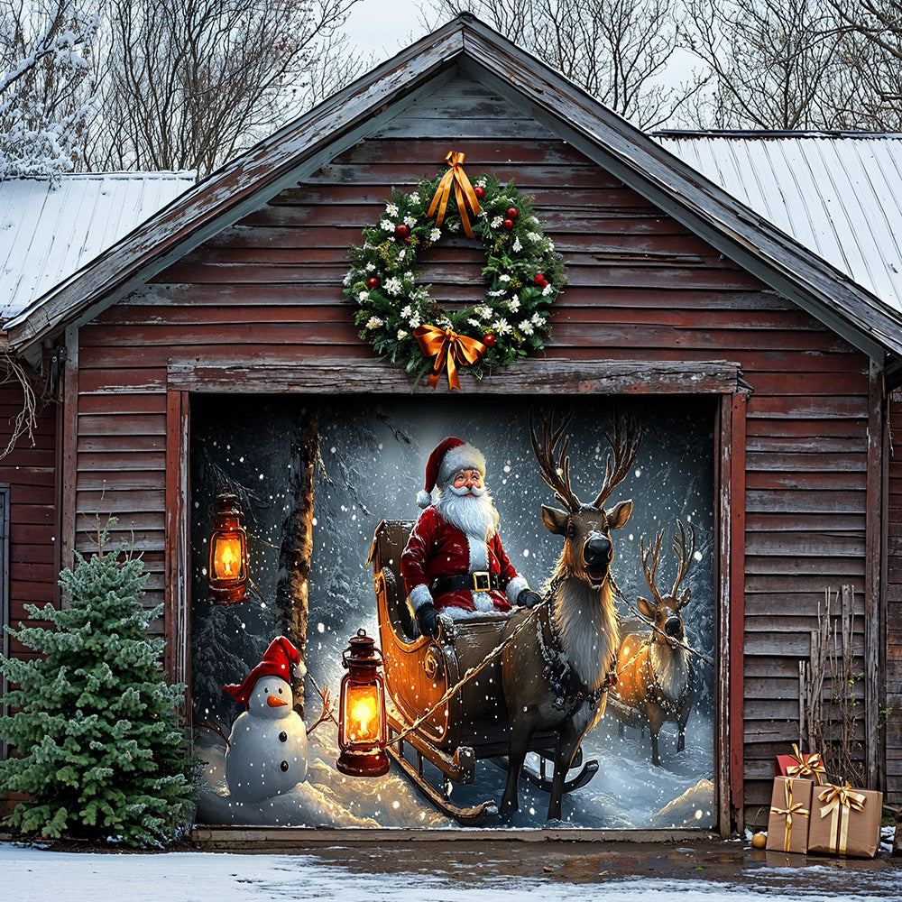 Lorva Christmas Garage Door Banner Decoration Santa and Friends Winter Ride