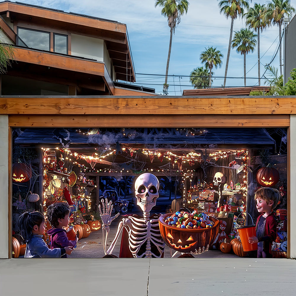 Lorva Halloween Garage Door Banner Decoration Skeleton’s Trick-or-Treat Party