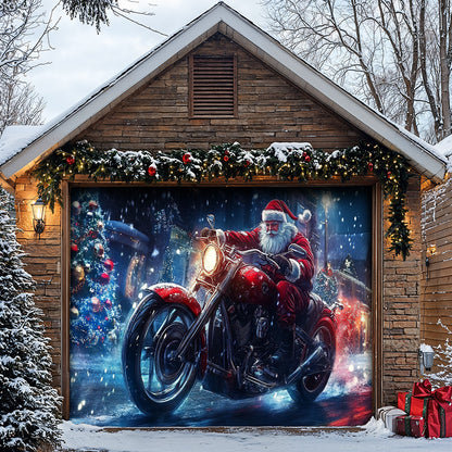 Lorva Chistmas Garage Door Banner Decoration Santa’s Midnight Motorcycle Run