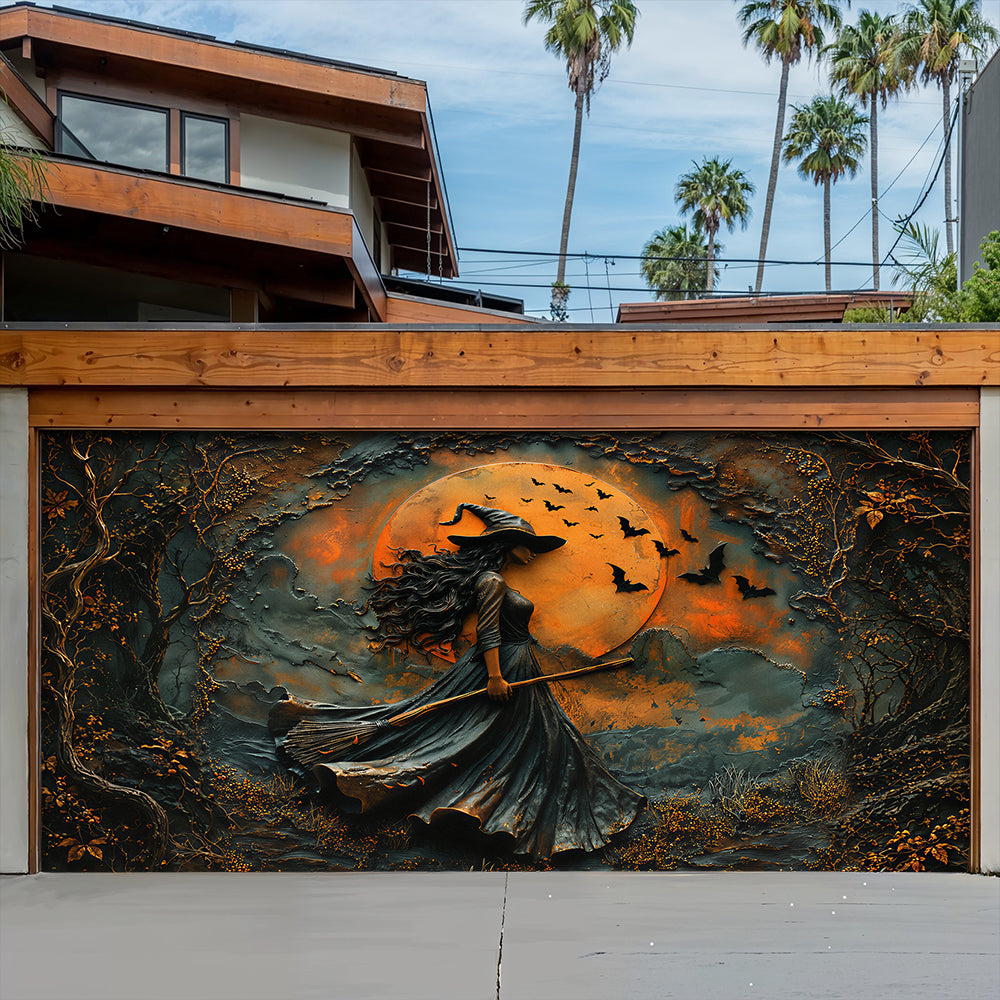 Lorva Witch Garage Door Banner Decoration Rustic Autumn Witch