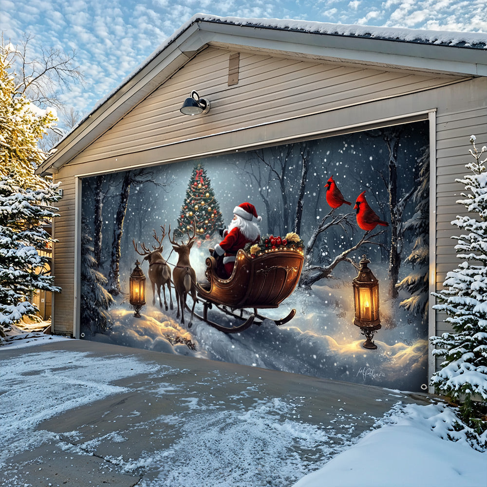 Lorva Christmas Garage Door Banner Decoration Christmas Night In The Forest