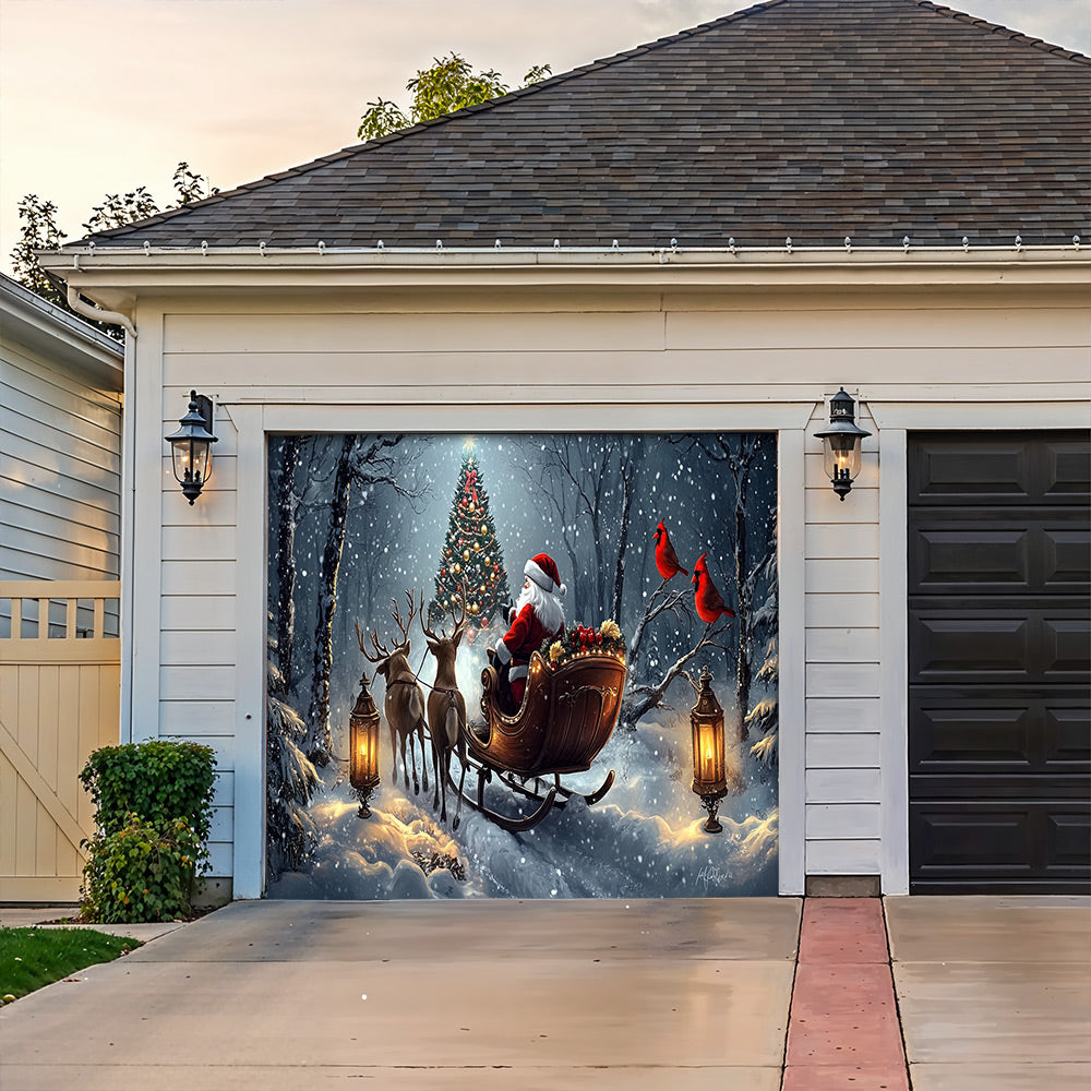 Lorva Christmas Garage Door Banner Decoration Christmas Night In The Forest