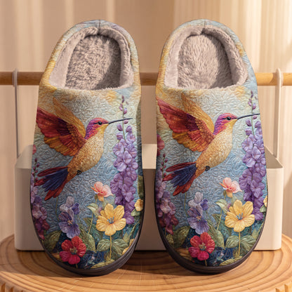 Lorva Hummingbird Fleece Lined Slippers Gentle Floral Hummingbird