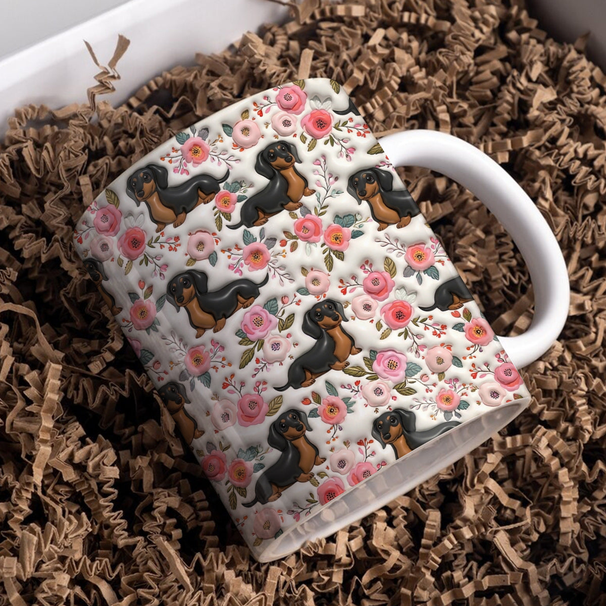 Lorva Flat Print Dachshund Mug Charming Rose
