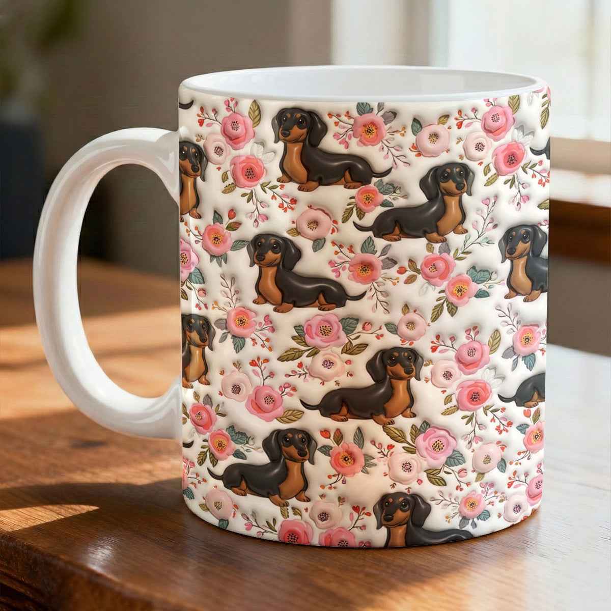 Lorva Flat Print Dachshund Mug Charming Rose
