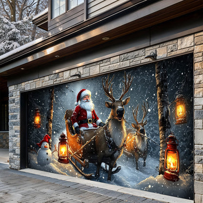Lorva Christmas Garage Door Banner Decoration Santa and Friends Winter Ride