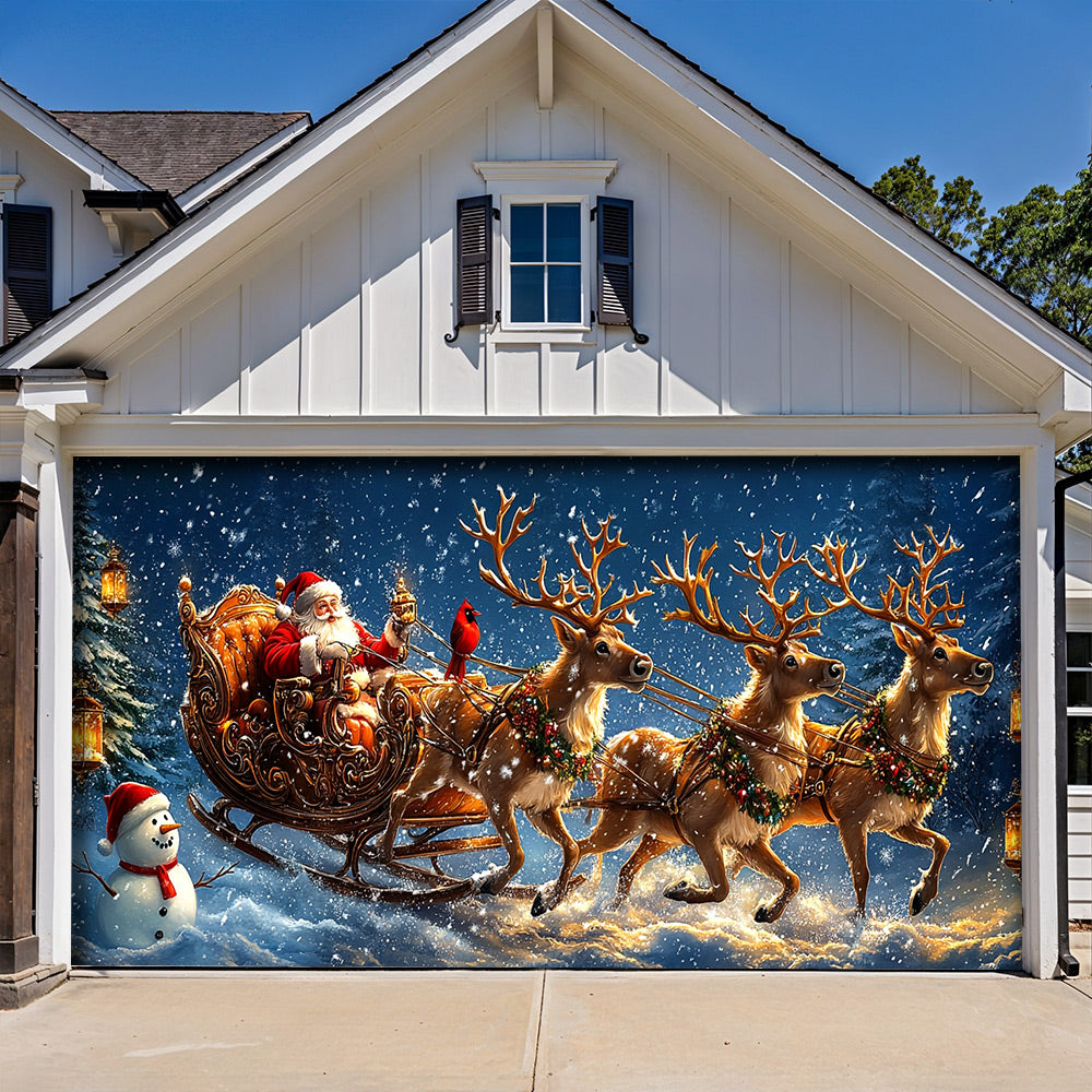 Lorva Christmas Garage Door Banner Decoration Santa’s Snowy Sleigh Adventure