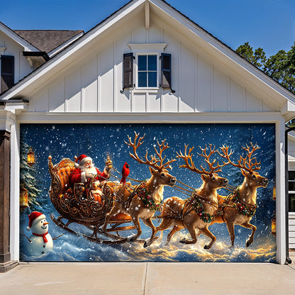 Lorva Christmas Garage Door Banner Decoration Santa’s Snowy Sleigh Adventure