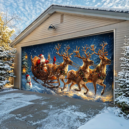 Lorva Christmas Garage Door Banner Decoration Santa’s Snowy Sleigh Adventure