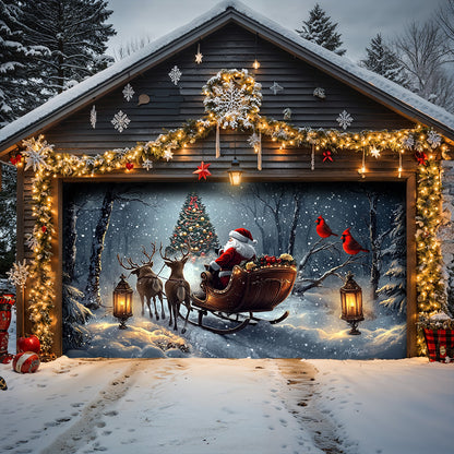 Lorva Christmas Garage Door Banner Decoration Christmas Night In The Forest