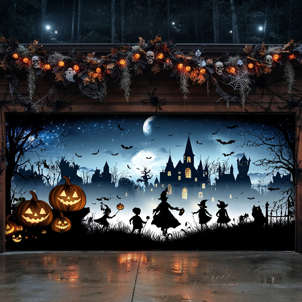Lorva Halloween Garage Door Banner Decoration Haunted Halloween Village