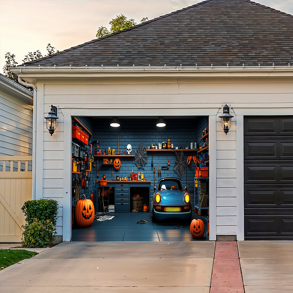 Lorva Halloween Garage Door Banner Decoration Spooky Muscle Car