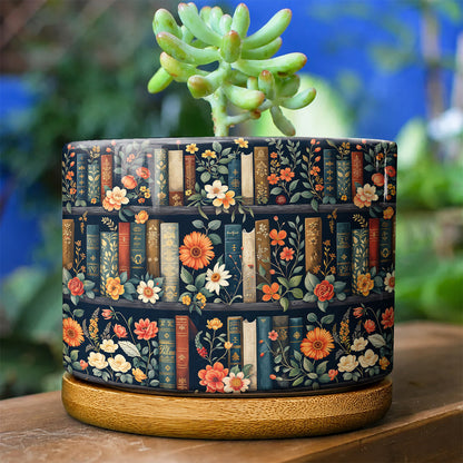 Lorva Ceramic Plant Pot Vintage Floral Bookshelf
