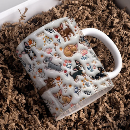 Lorva Cute Chihuahua Flat Print Mug Happy Field Flowers