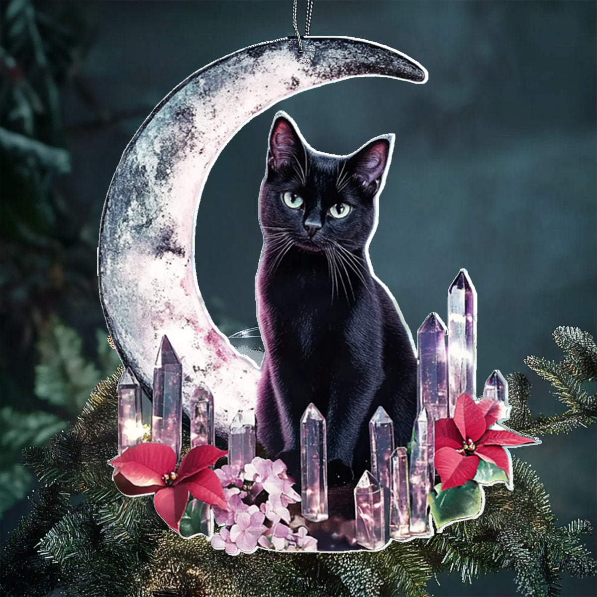 Lorva Cat 2D Acrylic Ornament Crystal Midnight Moon