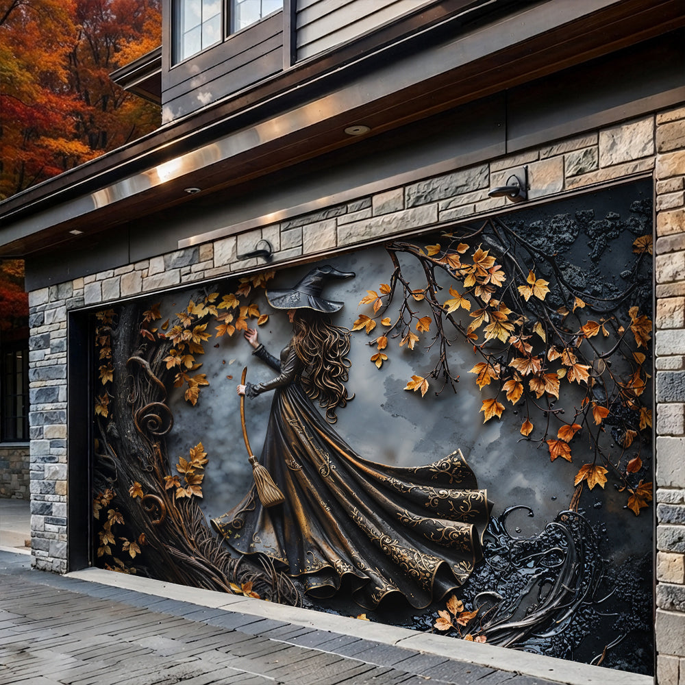 Lorva Witch Garage Door Banner Decoration Charming Autumn Witch