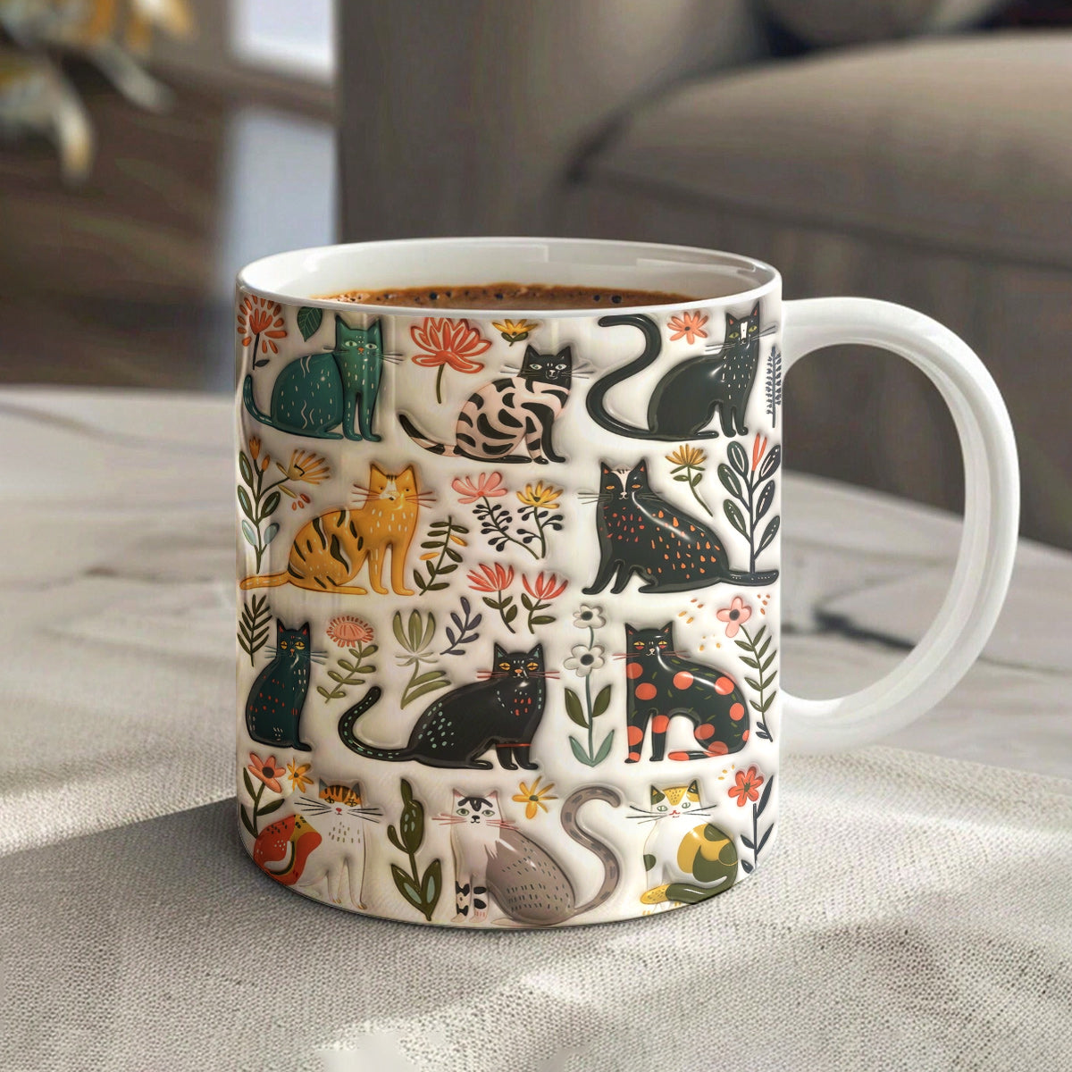 Lorva Mug Puffy Botanical Cats