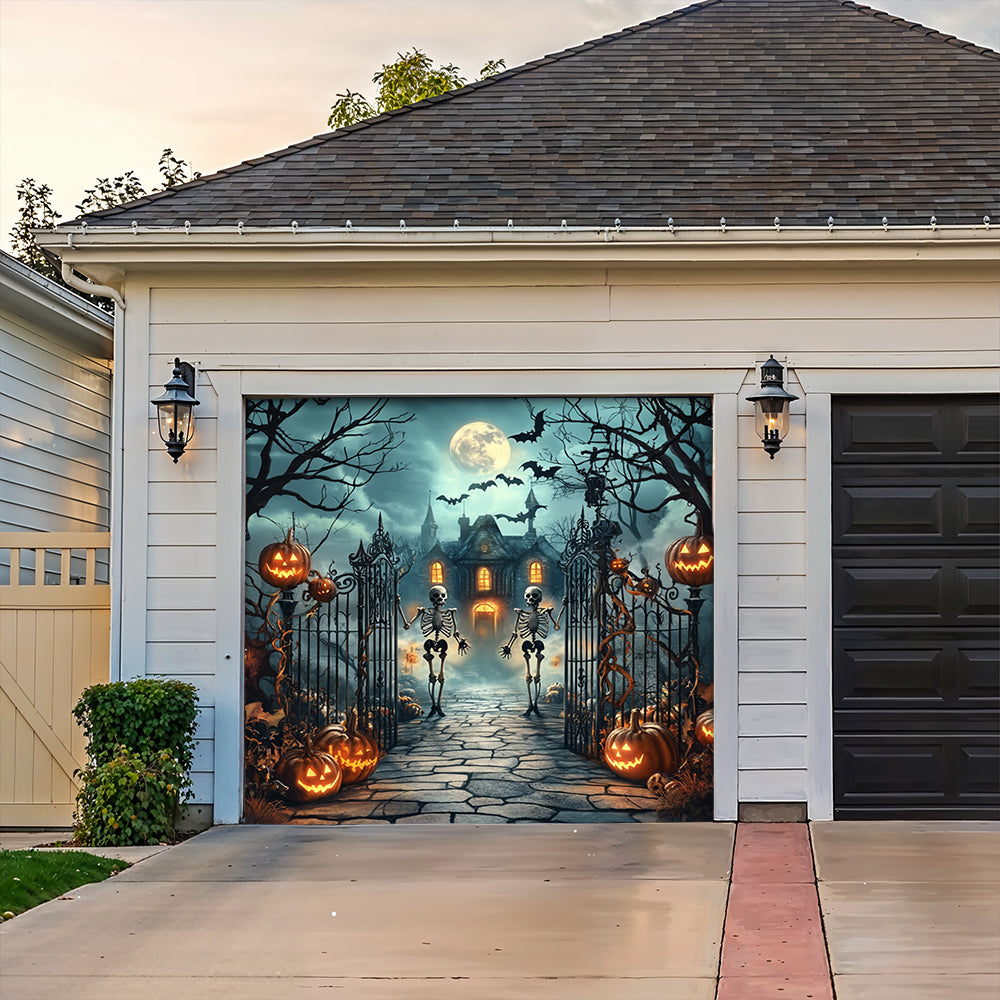 Lorva Halloween Garage Door Banner Decoration Moonlit Haunted Mansion