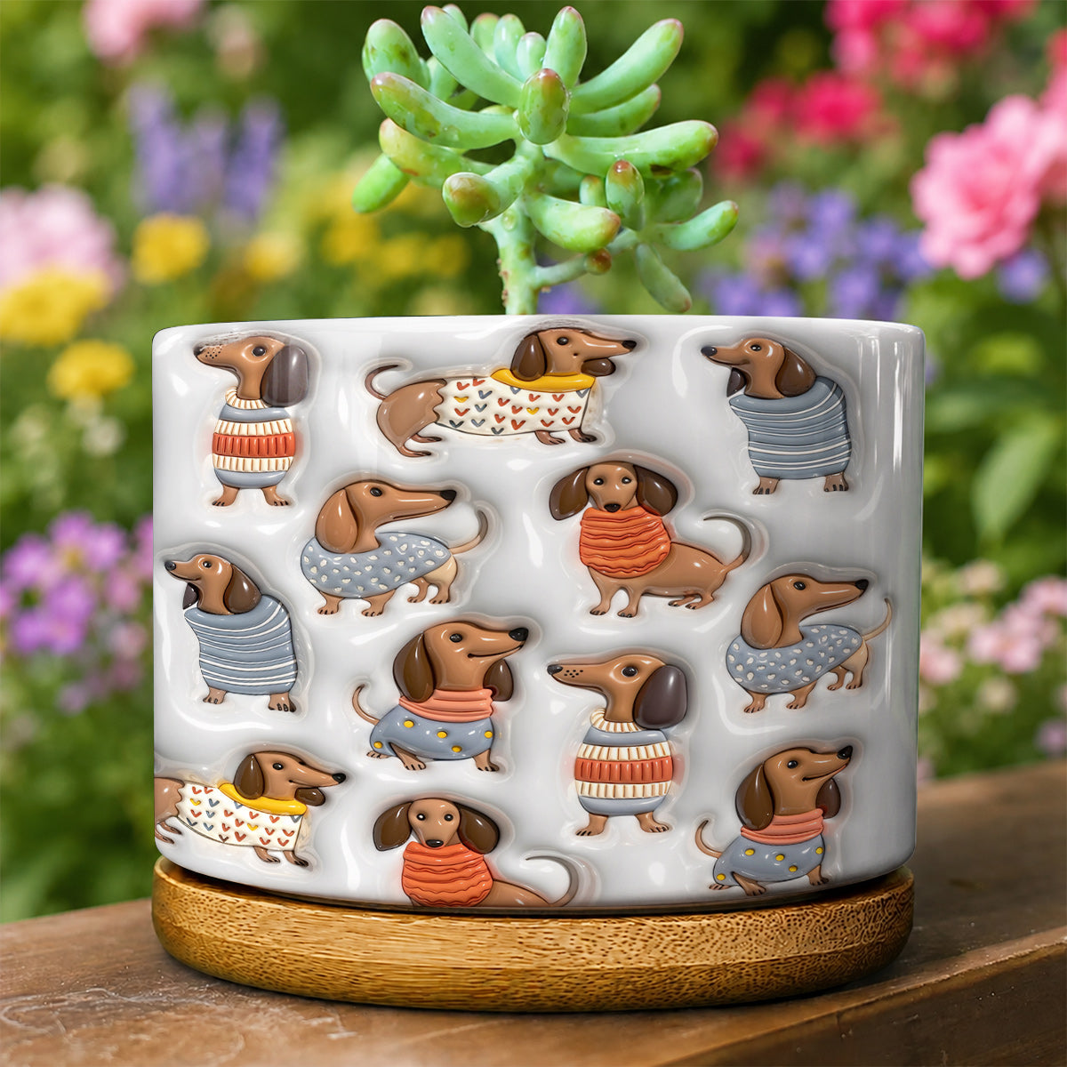 Lorva Dachshund Flat Print Ceramic Plant Pot  Cuteness Overload